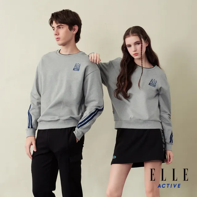 【ELLE ACTIVE】女款 法式LOGO保暖長袖上衣-灰色(EA25A2F1401-95)