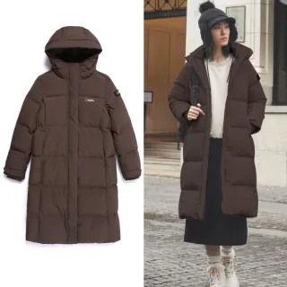 【National Geographic 國家地理】女裝 CAYMAN 長版連帽羽絨外套 - 咖啡色(鵝絨款)