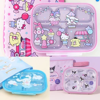 【SANRIO 三麗鷗】正版韓國製五格不鏽鋼餐盤(便當盒 凱蒂貓 大耳狗 庫洛米 美樂蒂 布丁狗)
