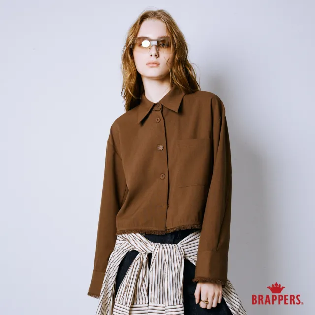 【BRAPPERS】女款 短版流蘇造型襯衫(咖啡)