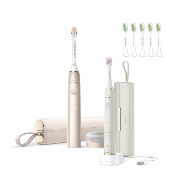 【Philips 飛利浦】官方直營 Sonicare頂級尊榮AI智能音波電動牙刷-香檳金(HX9996/11+HX2491/01)
