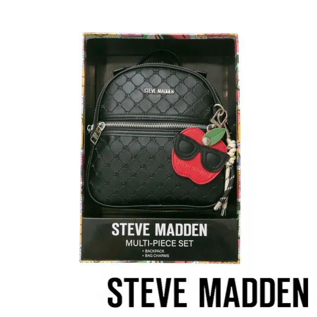 【steve madden】童趣雙吊飾/菱格紋後背包禮盒(黑色)