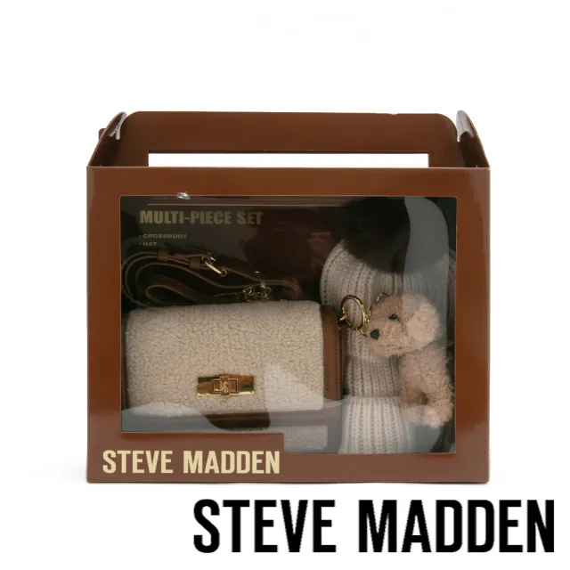 【steve madden】毛毛信封包/針織毛帽三件禮盒組(咖啡色)