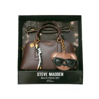 【steve madden】潮流小熊雙吊飾/素面兩用包禮盒(咖啡色)