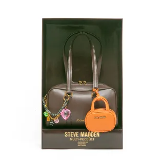 【steve madden】潮流撞色耳機包/法棍肩背包禮盒(咖啡色)
