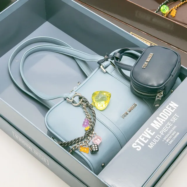 【steve madden】潮流撞色耳機包/法棍肩背包禮盒(藍色)