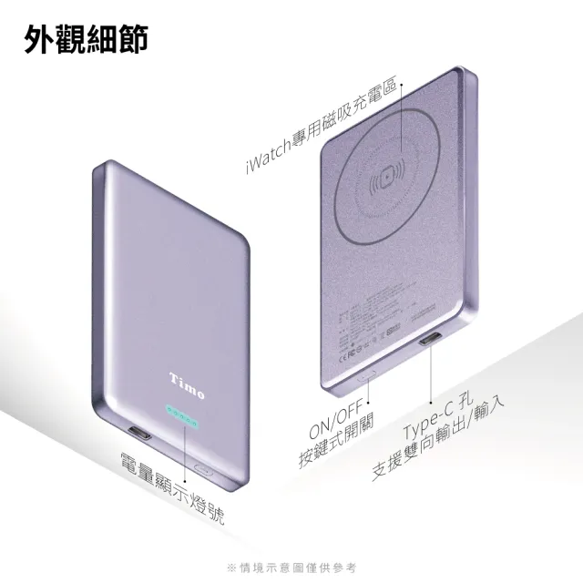 【Timo】手錶磁吸三合一鳥羽無線行動電源 5000mAh (HQ-PW001/MagSafe)