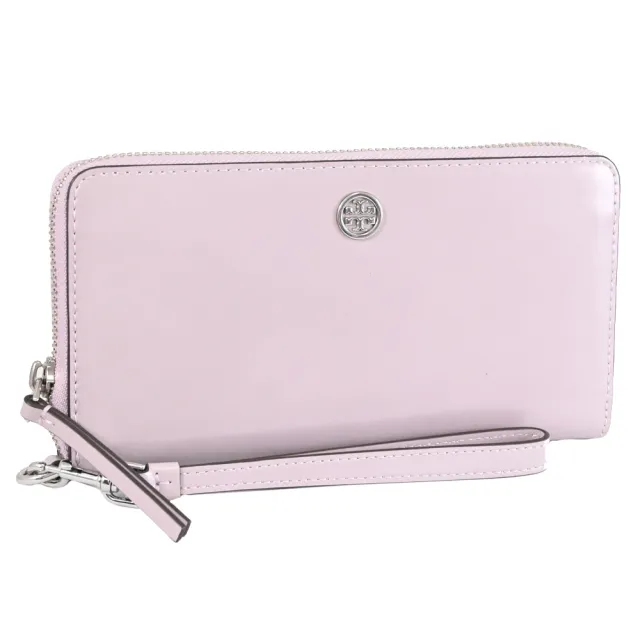 【TORY BURCH】經典雙T LOGO手提式拉鍊發財零錢長夾(淺紫)