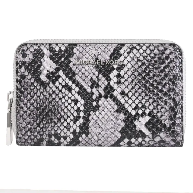 【Michael Kors】金屬LOGO蛇紋皮革信用卡證件名片零錢包(深灰)