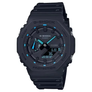 【CASIO 卡西歐】CASIO卡西歐 G-SHOCK八角狂野的魅力數位運動雙顯腕錶-黑藍-GA-2100-1A2
