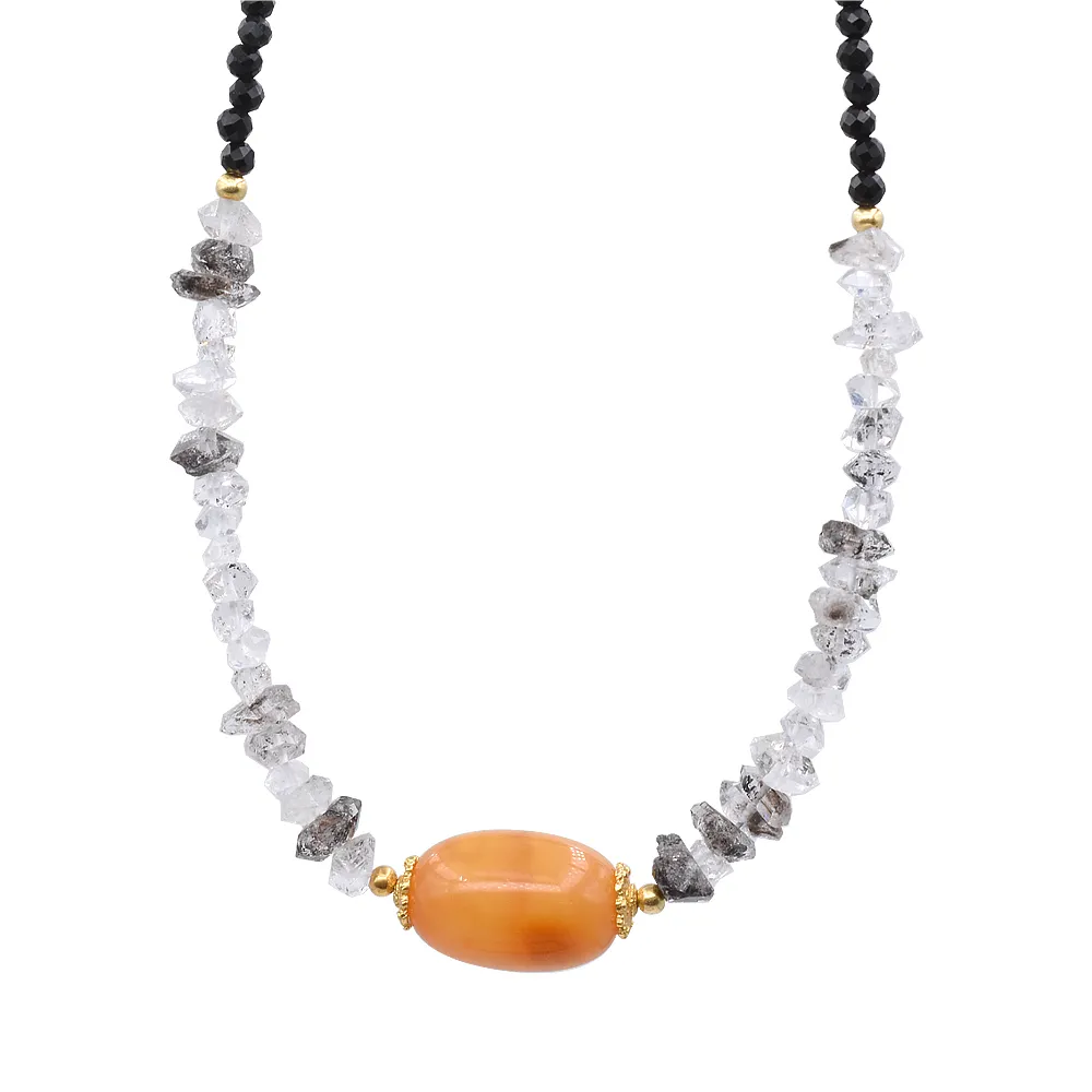 【鑫運來】◎蜜蠟閃靈鑽黑尖晶項鍊