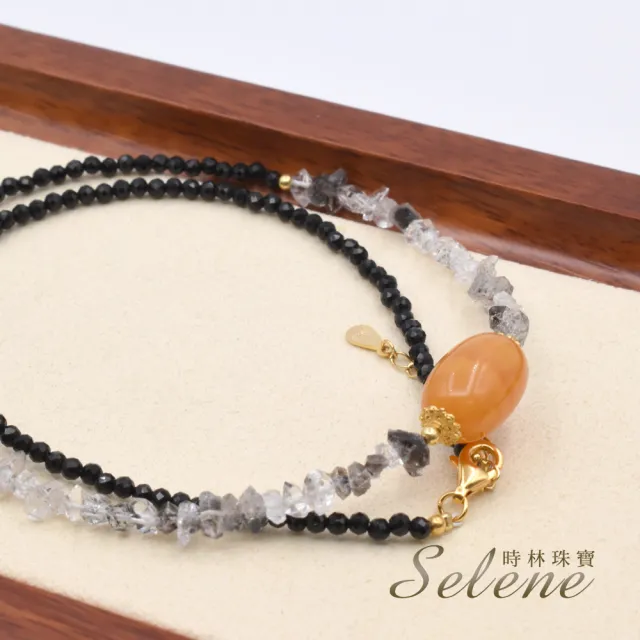 【鑫運來】◎蜜蠟閃靈鑽黑尖晶項鍊