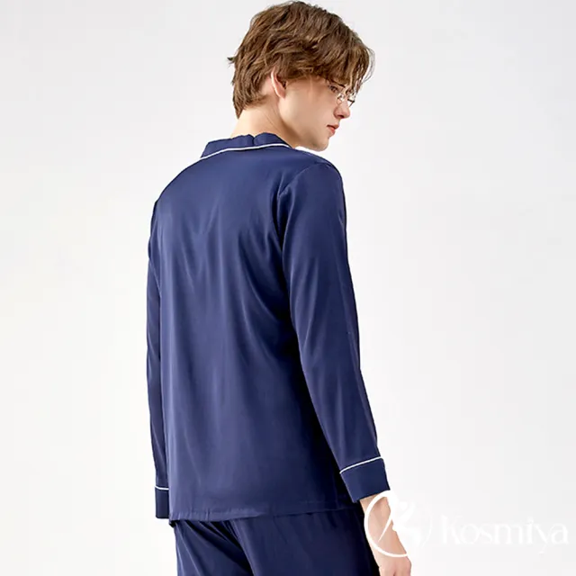 【Kosmiya】1套 專櫃級 絲質緞面 男睡衣 日系簡約長袖睡衣/居家服/睡衣套裝/保暖睡衣(均碼/加大碼)