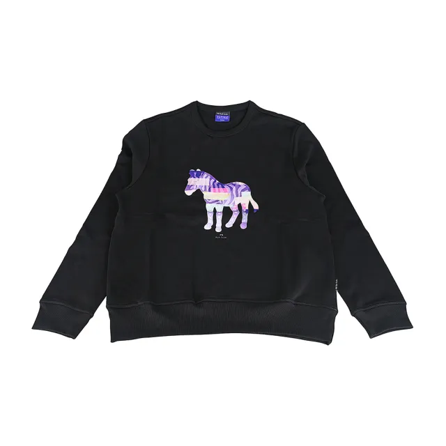 【Paul Smith】PAUL SMITH 簽字LOGO粉紫斑馬圖騰有機棉休閒長袖T恤(男款/黑)