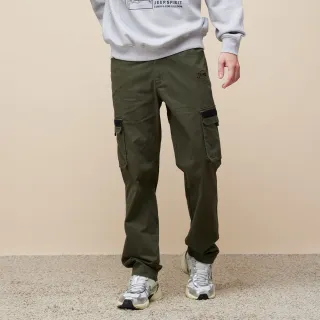 【JEEP】男裝 織帶造型口袋工裝長褲(綠色)