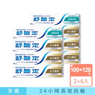 【SENSODYNE 舒酸定】日常防護 長效抗敏牙膏 超值8入(多元護理120gX6入+深層潔淨100gX2入)
