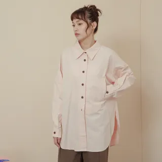 【gozo】MOMO獨家款★限量開賣 撞色鈕釦造型口袋長版襯衫(兩色)