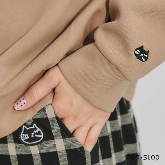 【non-stop】貓影流蘇刺繡連帽T恤-2色