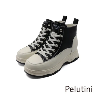【Pelutini】經典素面免綁帶高筒造型休閒鞋 黑色(538107W-WHBL)