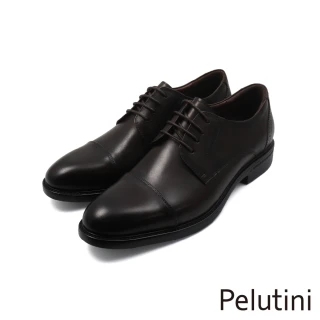 【Pelutini】經典商務設計雕孔縫邊橫飾綁帶德比鞋 黑色(513120-BL)