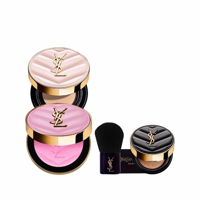 【YSL】官方直營 超模光感透膚底妝組(新品上市/超模光感精華水氣墊+恆久完美透膚煙染腮紅)