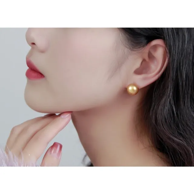 【La Corser】12-13mm 南洋金珠 天然海水濃金珍珠 正圓強光 簡約素釘 18K金耳釘 優雅氣質