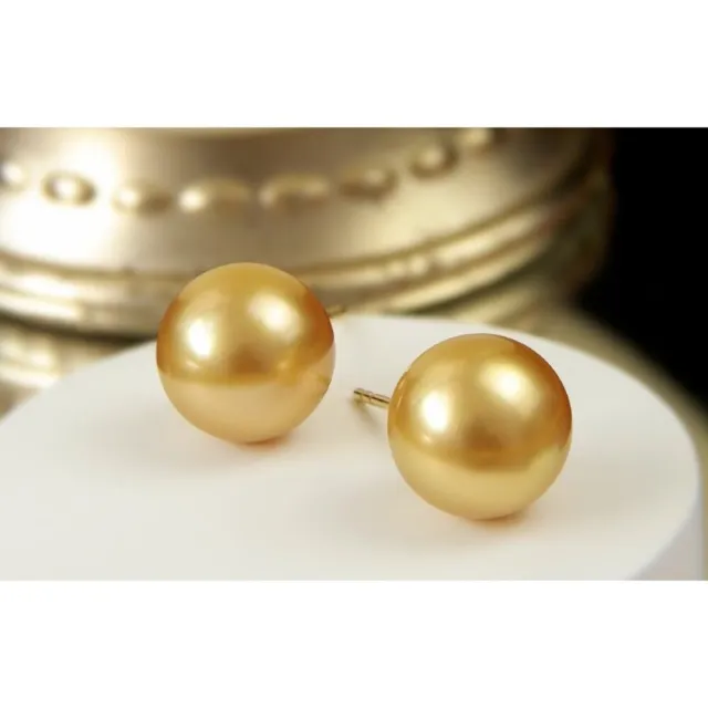 【La Corser】12-13mm 南洋金珠 天然海水濃金珍珠 正圓強光 簡約素釘 18K金耳釘 優雅氣質