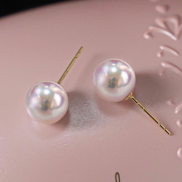 【La Corser】8-8.5mm 日本 Akoya 天然海水珍珠耳釘 18K金 天女級 簡約 優雅 空姐耳環