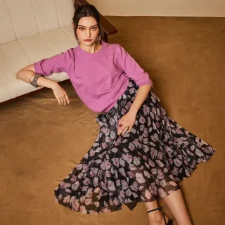 【MON’S】雙面穿印花燙鑽網紗裙