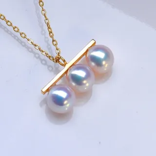 【La Corser】6-6.5mm 天然日本 Akoya 海水珍珠項鍊 18K黃金 平衡木多珠設計 鎖骨鏈 優雅百搭