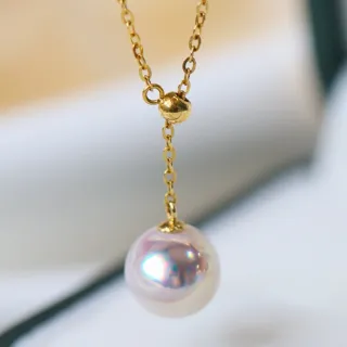 【La Corser】7.5-7.9mm 日本 Akoya 天然海水珍珠 吊墜 18K金 Y字項鍊 可調節 鎖骨鏈