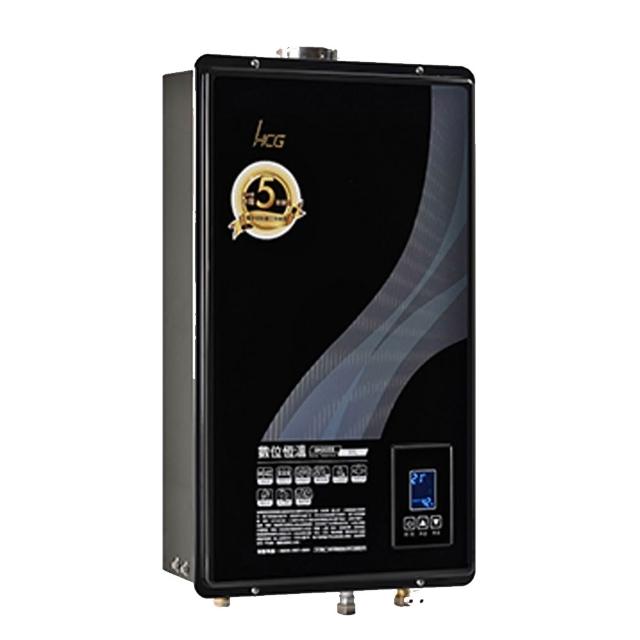 HCG和成 GH2055 瓦斯熱水器，臺灣原廠製造，採用FE強制排氣式設計，確保安全排氣。具備數位恆溫功能，提供穩定20L熱水輸出，熱效率高達83%，能源效率達第二級。電子式自動點火，操作簡便，冷熱水管口徑1/2吋，尺寸633×377×176mm，重量依原廠，保固1年，電壓110V，BSMI許可字號R4AA16。適用天然氣及桶裝瓦斯，適閤家庭日常使用，安全高效。