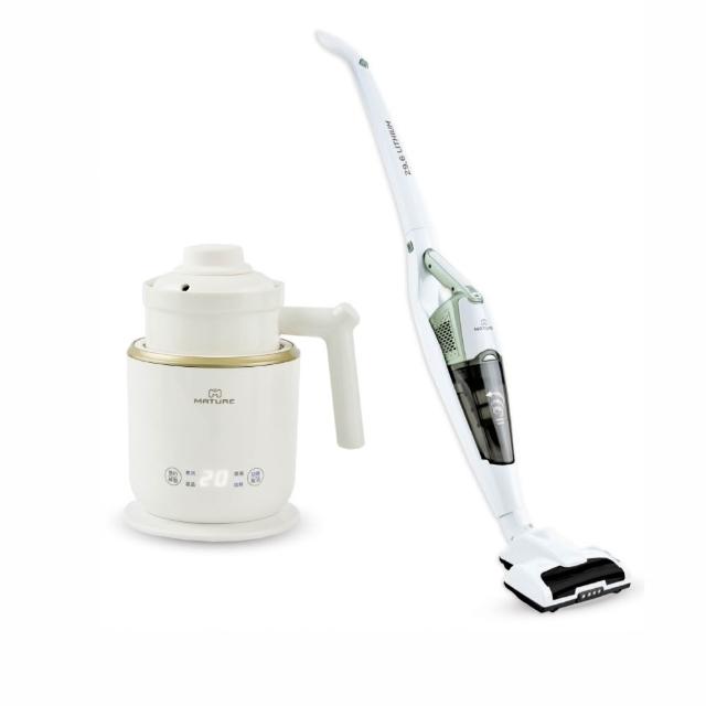 【MATURE 美萃】雙11強檔 直立式無線吸塵器29.6V全配組+剛剛好陶瓷電煮鍋 CY-1626