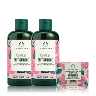 【THE BODY SHOP 美體小舖】馥郁玫瑰嫩膚沐浴組(沐浴膠250ML*2+潔膚皂100G)