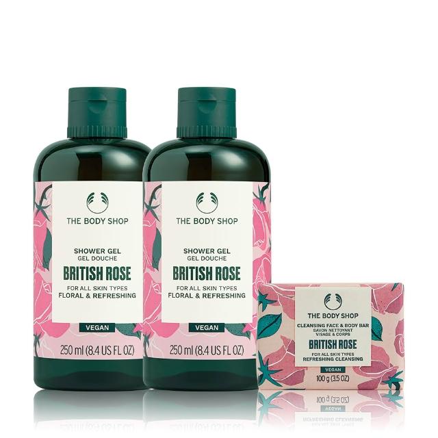 【THE BODY SHOP 美體小舖】馥郁玫瑰嫩膚沐浴組(沐浴膠250ML*2+潔膚皂100G)