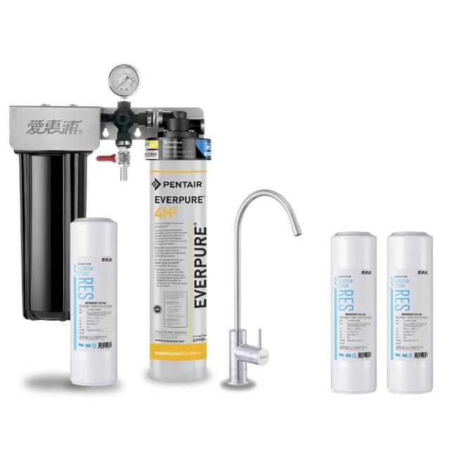 【EVERPURE 愛惠浦】櫥下型 PURVIVE Duo-4H2無鉛龍頭兩道式生飲淨水器(前置樹脂)