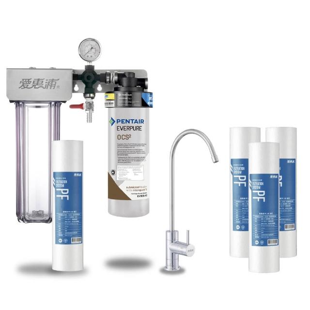 【EVERPURE 愛惠浦】櫥下型 PURVIVE Duo-OCS2無鉛龍頭兩道式生飲淨水器(前置PP)