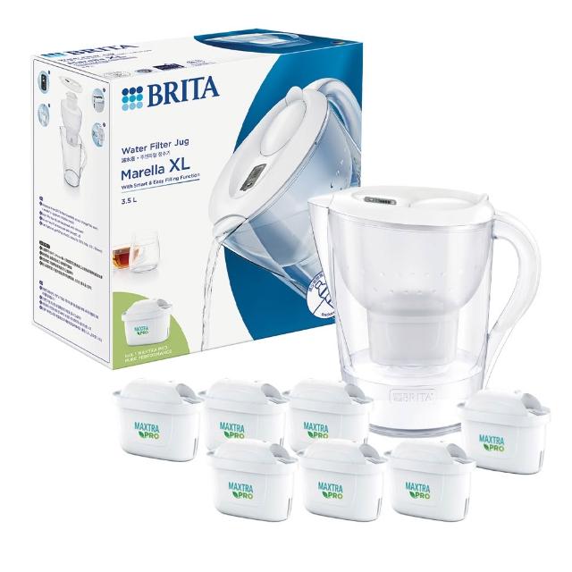【BRITA】Marella 3.5L馬利拉濾水壺+MXPRO全效型濾芯6入組 公司貨 藍色/白色(共1壺7芯 公司貨非平輸)