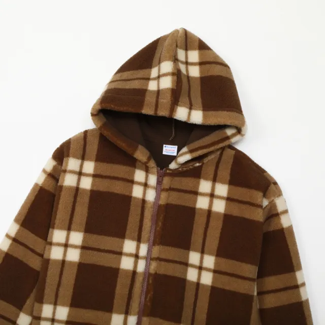 【Champion】官方直營 女款-CASUAL 格紋抓毛絨連帽外套-褐色/米色格紋(CW-C603-860 日規)