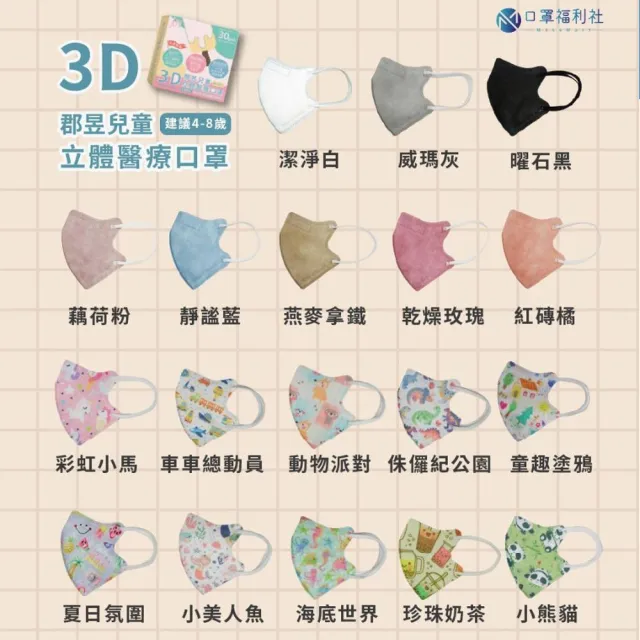 【JUN 郡昱】成人 兒童 小童3D立體醫療口罩一盒/30入(適合1-8歲-兒童口罩、成人口罩 立體口罩)