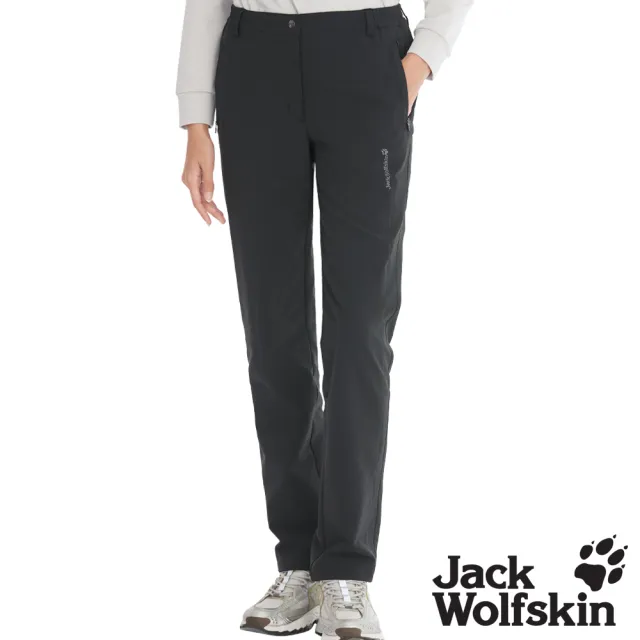 【Jack wolfskin 飛狼】女 內磨毛保暖休閒長褲 彈性登山褲(黑)