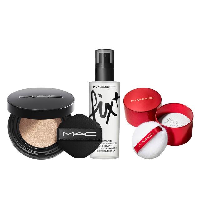 【M.A.C】全能定妝霧絲絨氣墊粉餅組(超持妝霧絲絨氣墊粉餅SPF 50/PA+++/FIX+ 超持妝全能定妝噴霧100ml)