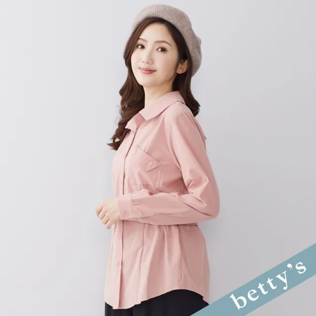 【betty’s 貝蒂思】出清品  腰間抽皺綁帶細格紋襯衫(粉色)