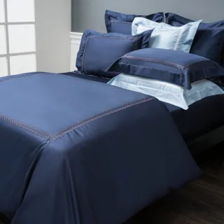 【WEDGWOOD】100%長纖棉刺繡薄被套床包枕套四件組 加大(極光系列｜80支400織)