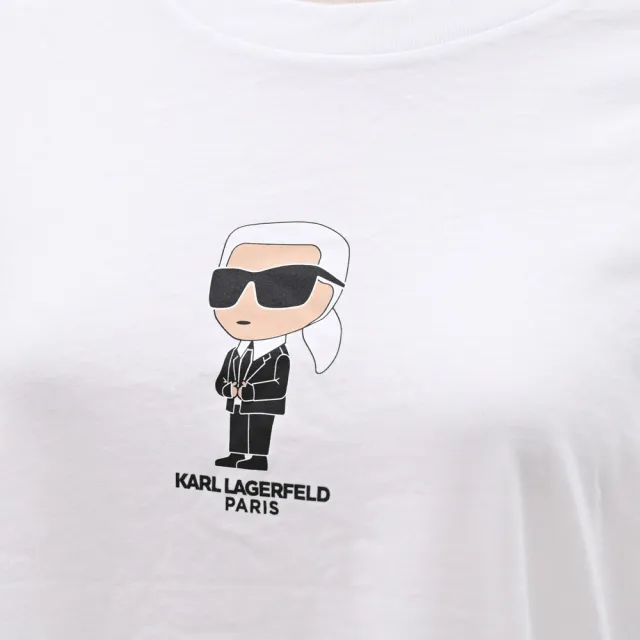 【KARL LAGERFELD 卡爾】老佛爺Q版肖像小圖樣個性棉質短T恤(白)