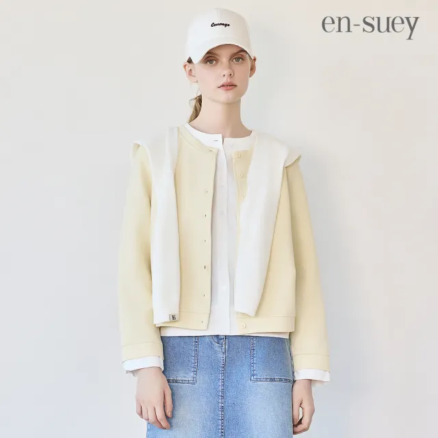 【en-suey 銀穗】網路限定 圓領假兩件太空棉襯衫上衣-女