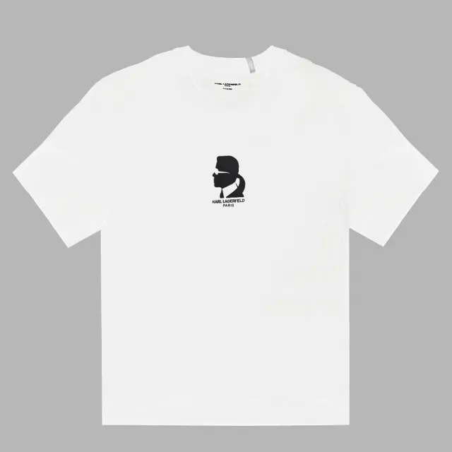 【KARL LAGERFELD 卡爾】老佛爺消像側影頭像個性棉質短T恤(白)