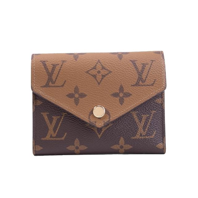 LV LOUIS VUITTON 路易威登 M81557 Victorine 信封三折短夾，採用經典雙色老花帆布與牛皮內層設計，精緻釦式開口，內設9個夾層與1個內袋，適合女性日常攜帶，法國原產，歐洲來源，兼具時尚與實用性。