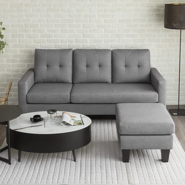 【H&D 東稻家居】科倫多耐磨貓抓布活動L型三人沙發 MOMO獨家 DIY商品(附側邊收納袋 防潑水 靠背可拆)