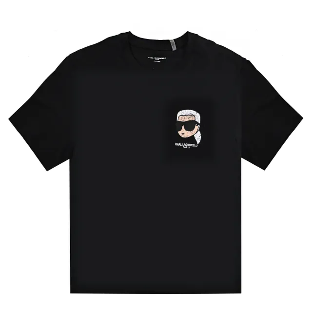【KARL LAGERFELD 卡爾】老佛爺Q版刷舊頭像個性棉質短T恤(黑)